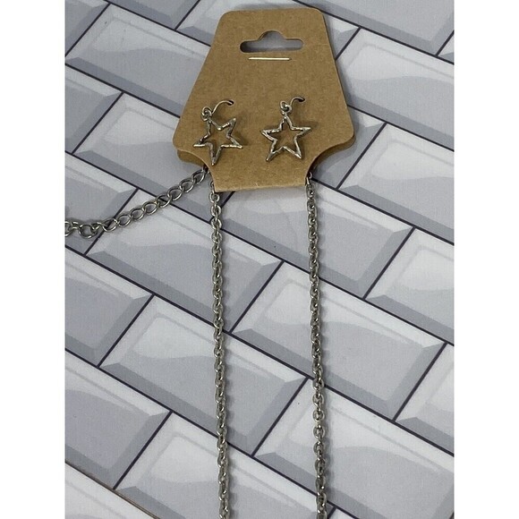 Star Womens Necklace Silver Tone Set Size 36in Hammered Style Celestial Cosmic - Picture 6 of 9